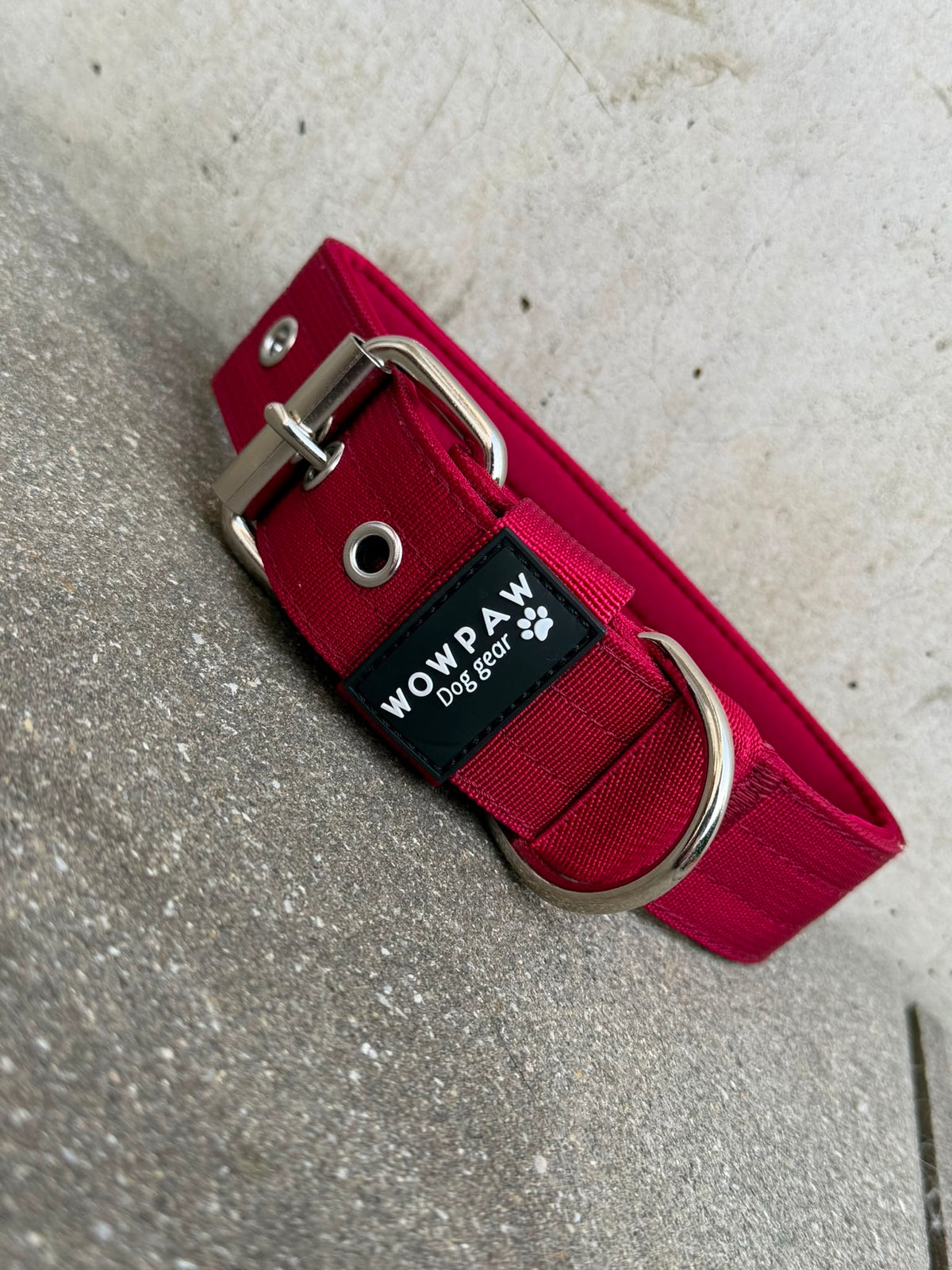 Hochwertiges Basic Hundehalsband Burgund-Silber Edition 3,8cm Größe L