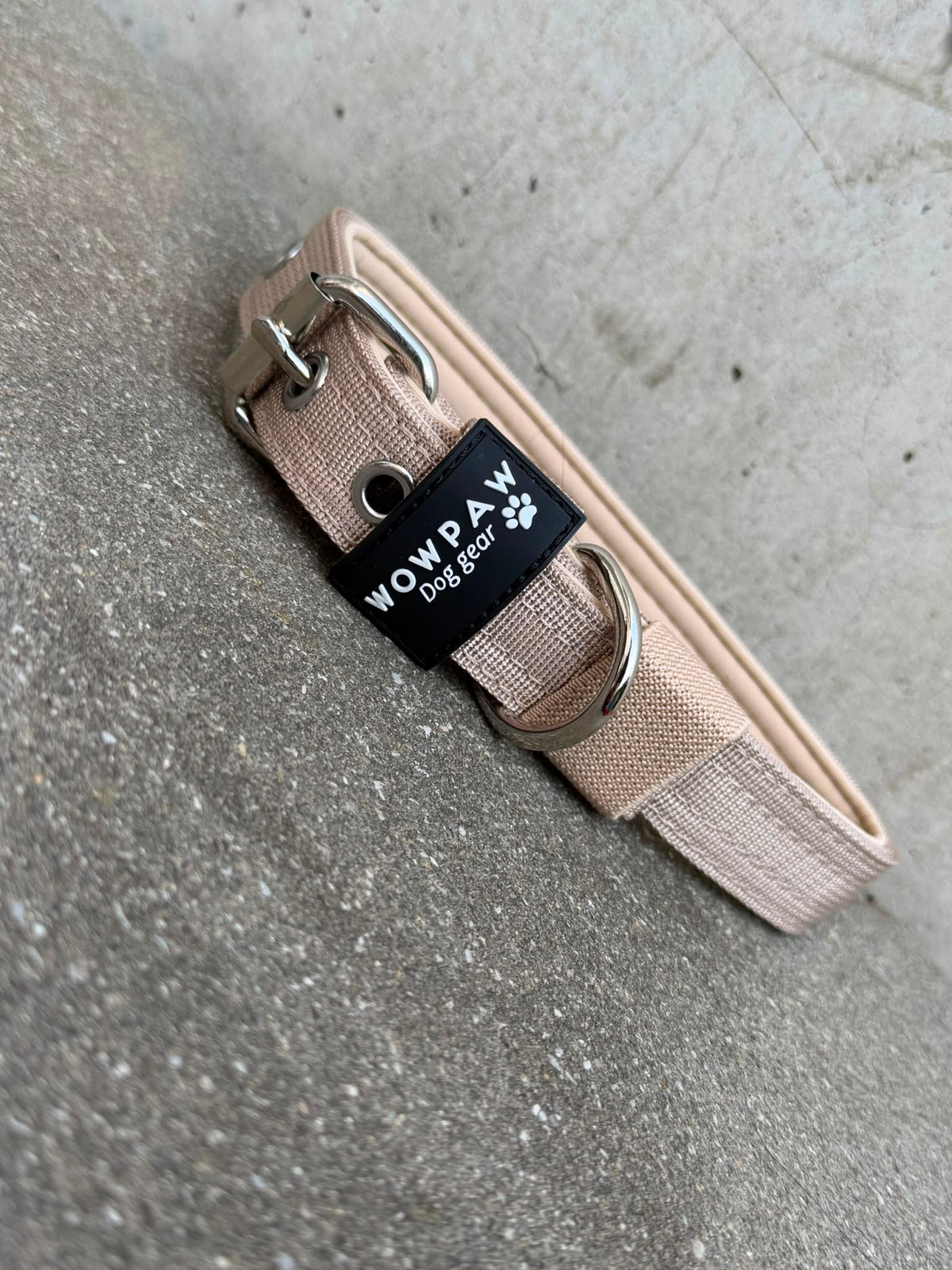 Hochwertiges Basic Hundehalsband Beige-Silber Edition 2,5cm Größe S