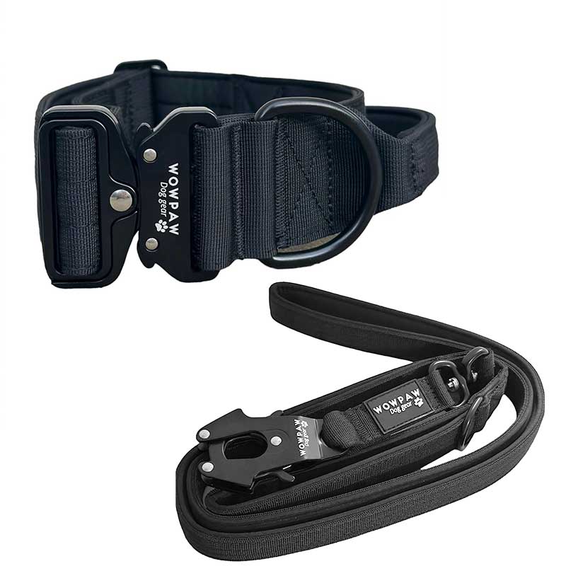 Set composto da collare tattico per cani nero, taglia M, e guinzaglio tattico per cani nero