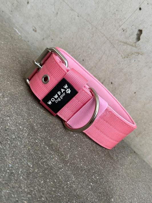 Hochwertiges Basic Hundehalsband Rosa-Silber Edition 5cm Größe S