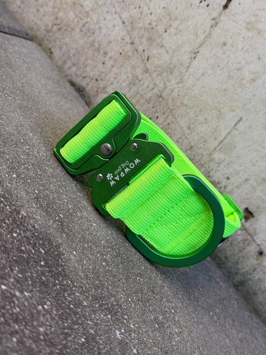 Hochwertiges taktisches Hundehalsband 5cm ULTRA LIGHT Neongrün Edition Größe M ohne Griff