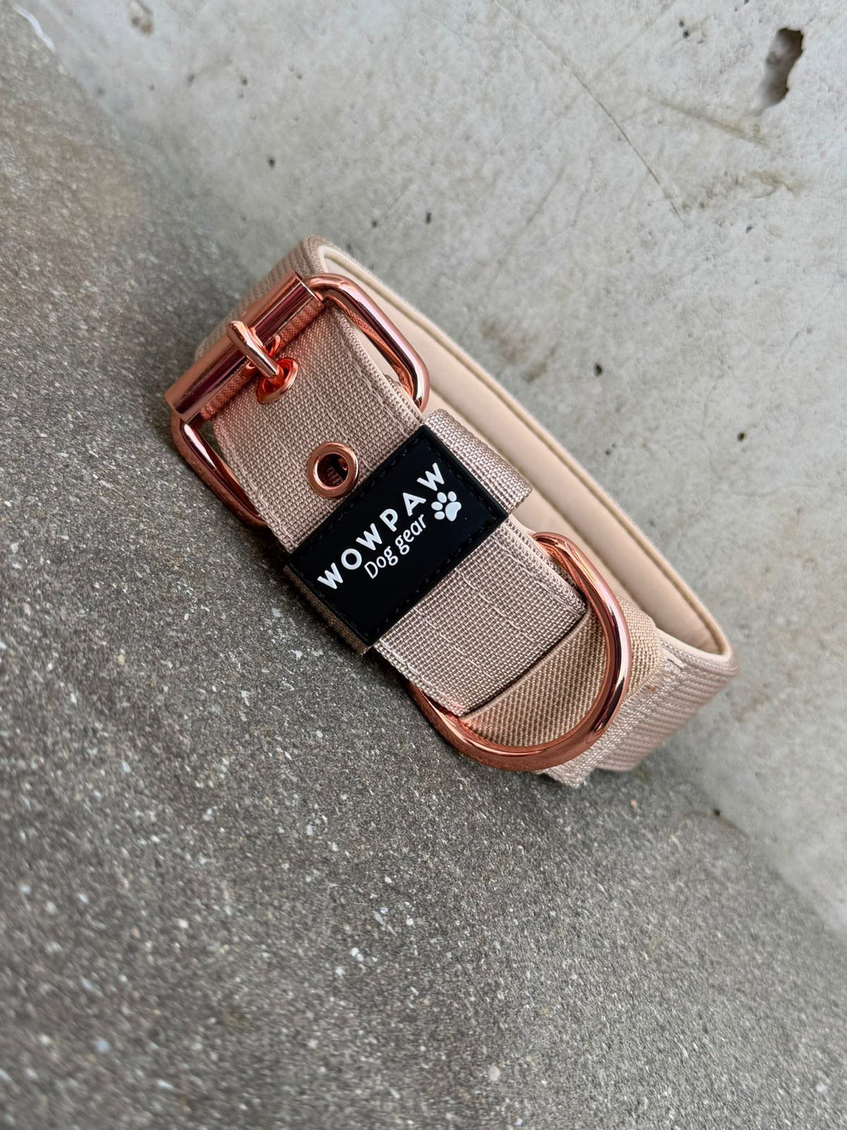 Hochwertiges Basic Hundehalsband Beige-Roségold Edition 3,8cm Größe S