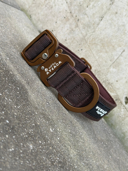 Hochwertiges taktisches Hundehalsband 3,8cm ULTRA LIGHT ESPRESSO BRAUN Edition Größe S ohne Griff