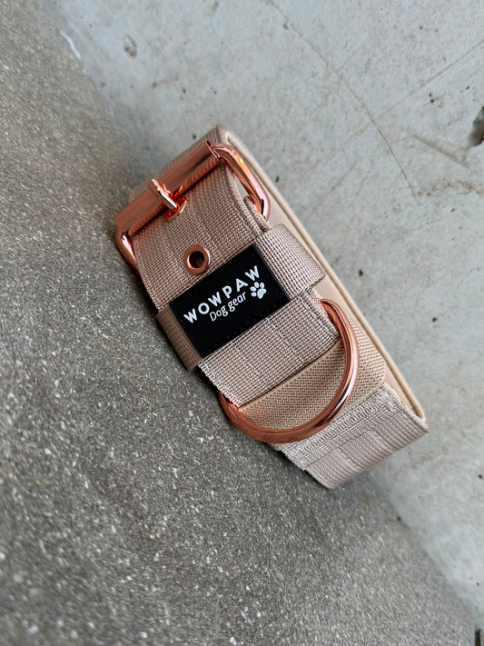 Hochwertiges Basic Hundehalsband Beige-Roségold Edition 5cm Größe L