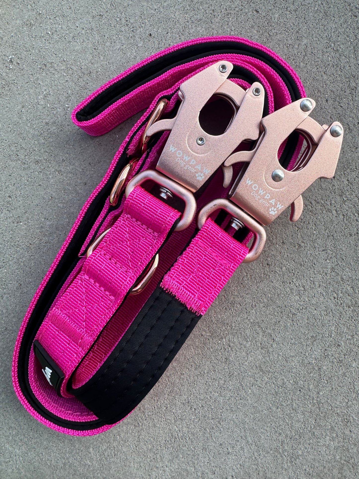Taktische Hundeleine mit Froschkarabiner 360° drehbar, Länge 2m, verstellbar, Magenta x Rosegold