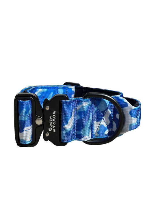 Collare tattico per cani di alta qualità mimetico blu taglia S