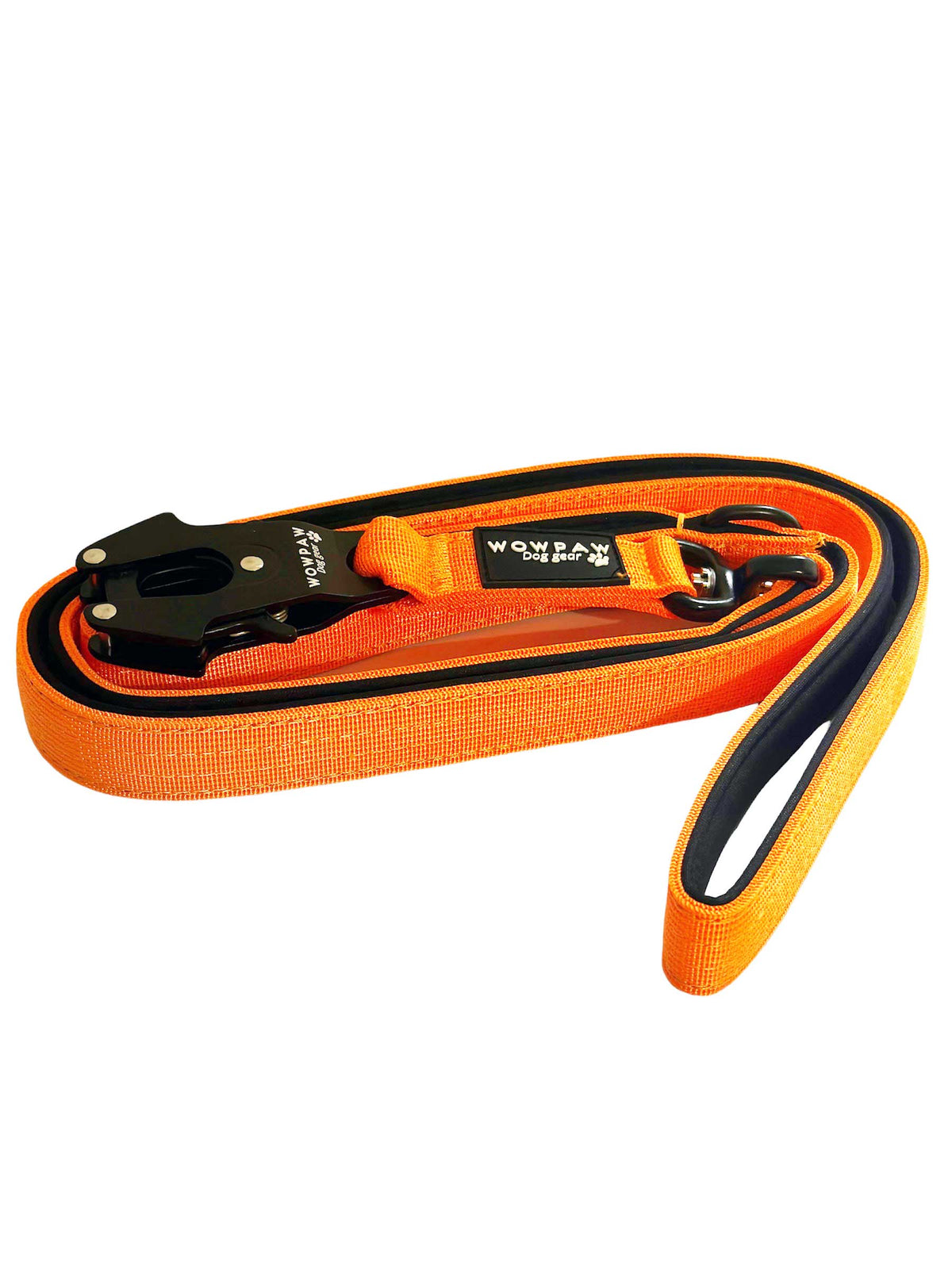 Guinzaglio tattico per cani con moschettone a scatto, girevole a 360°, lunghezza 1,8m, arancione fluo
