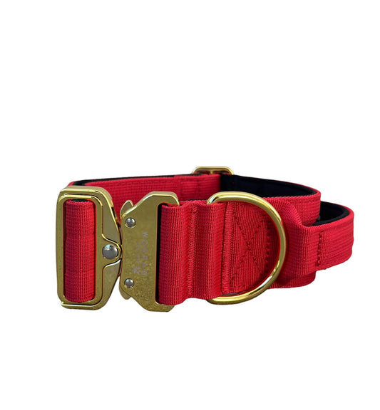 Collare tattico per cani di alta qualità con maniglia, rosso X oro, taglia M
