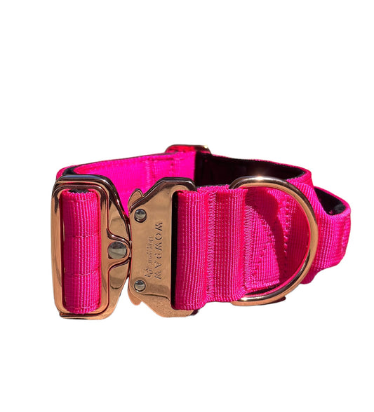 Collare tattico per cani di alta qualità con maniglia, magenta X oro rosa, taglia S