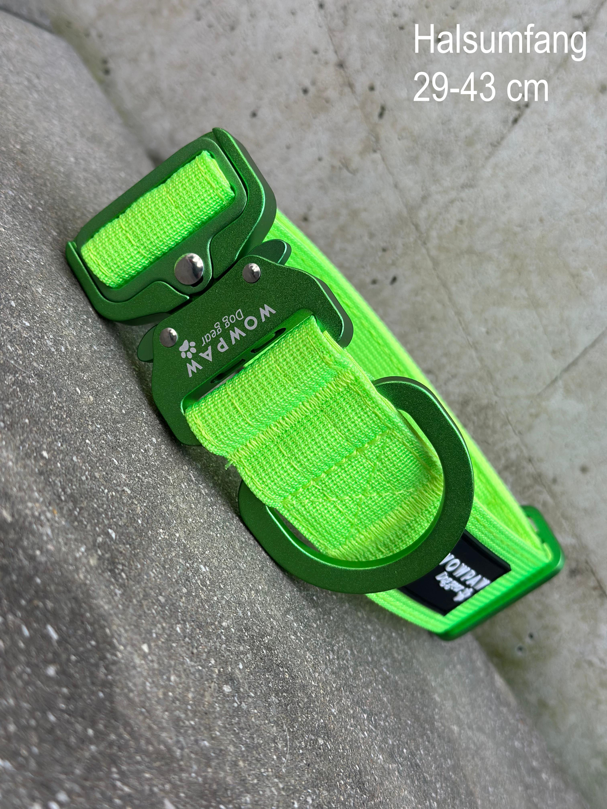 Hochwertiges taktisches Hundehalsband 3,8cm ULTRA LIGHT Neongrün Edition Größe S ohne Griff (Umfang 29-43cm)