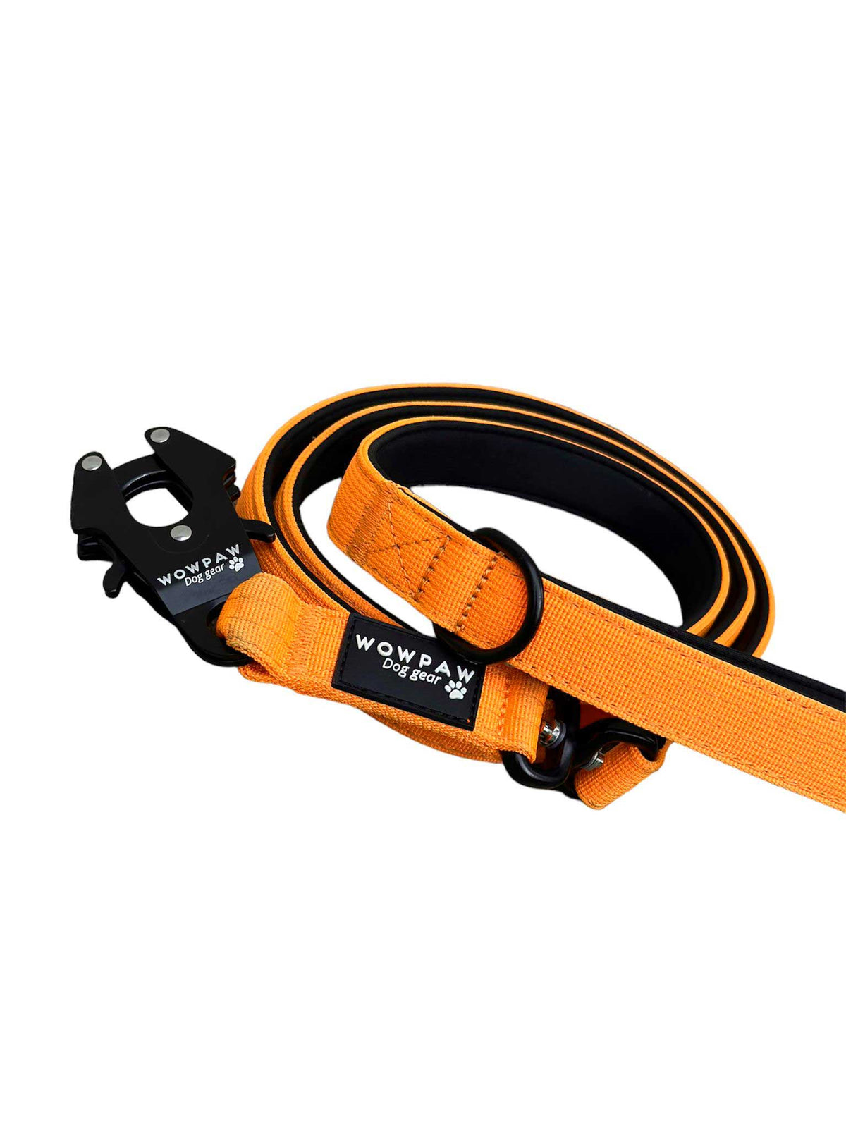 Guinzaglio tattico per cani con moschettone a scatto, girevole a 360°, lunghezza 1,8m, arancione fluo